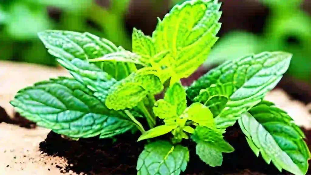 Mint plant with leaves.
