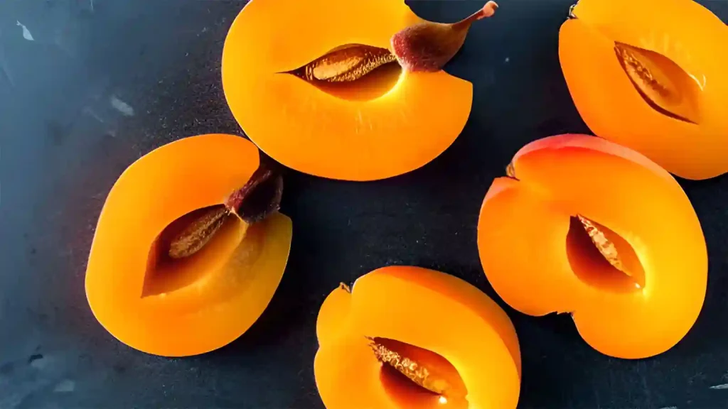 Natural fresh apricots cut in half.