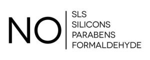 Notice showing No SLS, Silicons, Parabens or formaldehyde